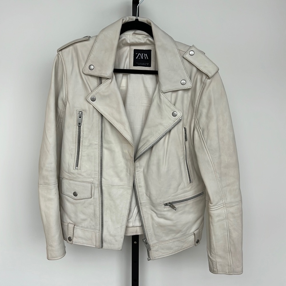 White real leather Zara moto jacket.